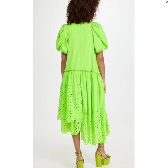 RHODE Lina Midi Dressing Neon Green Ciel Eyelet Size S NWT - Picture 3 of 16